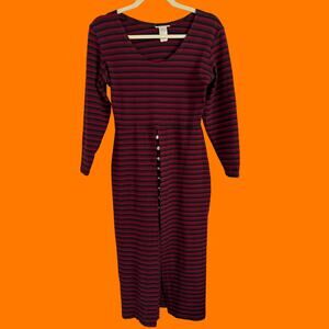 80's vintage striped bodycon hi lo mini midi dress LARGE guide fashion